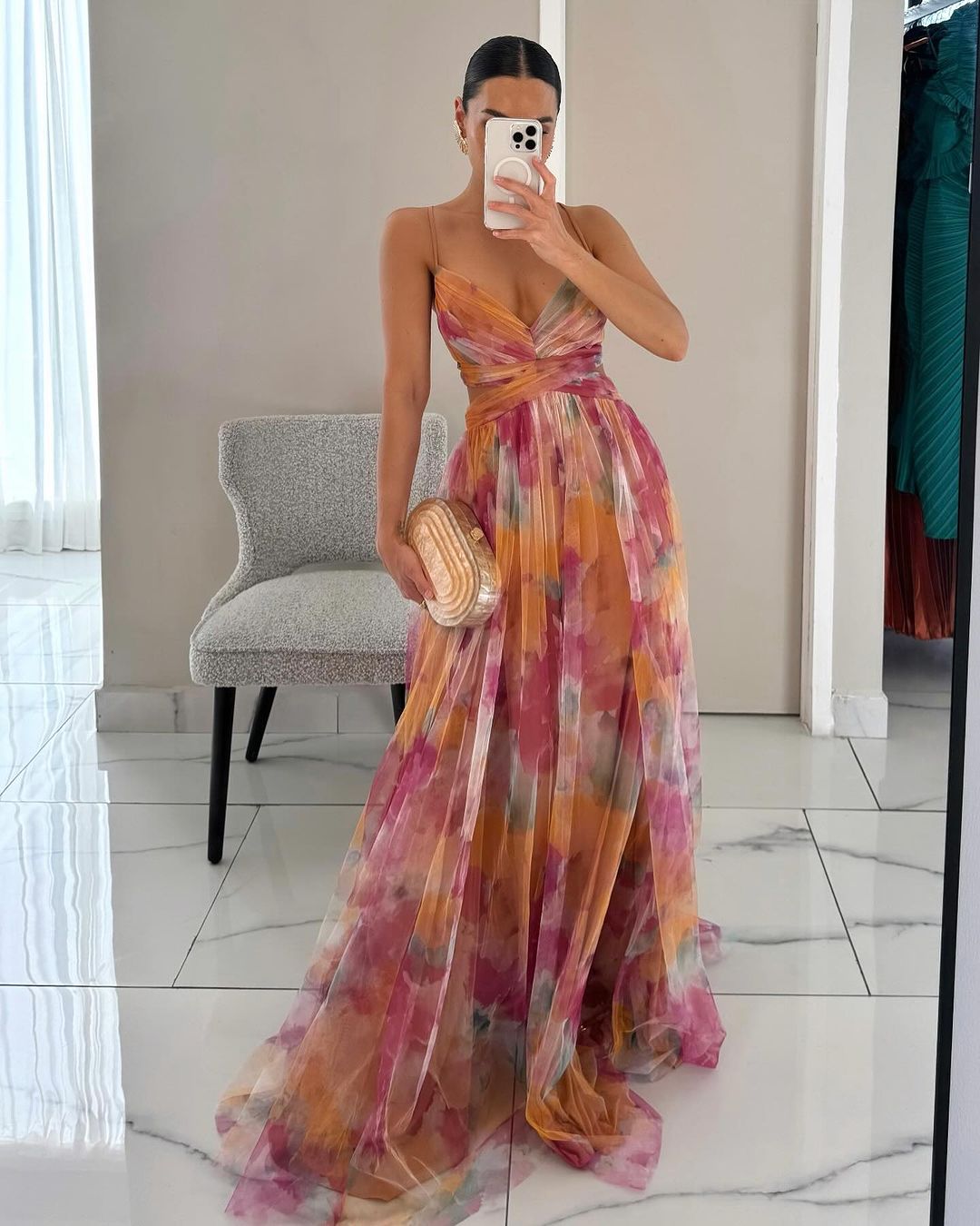Andrea | Precioso vestido largo con estampado floral